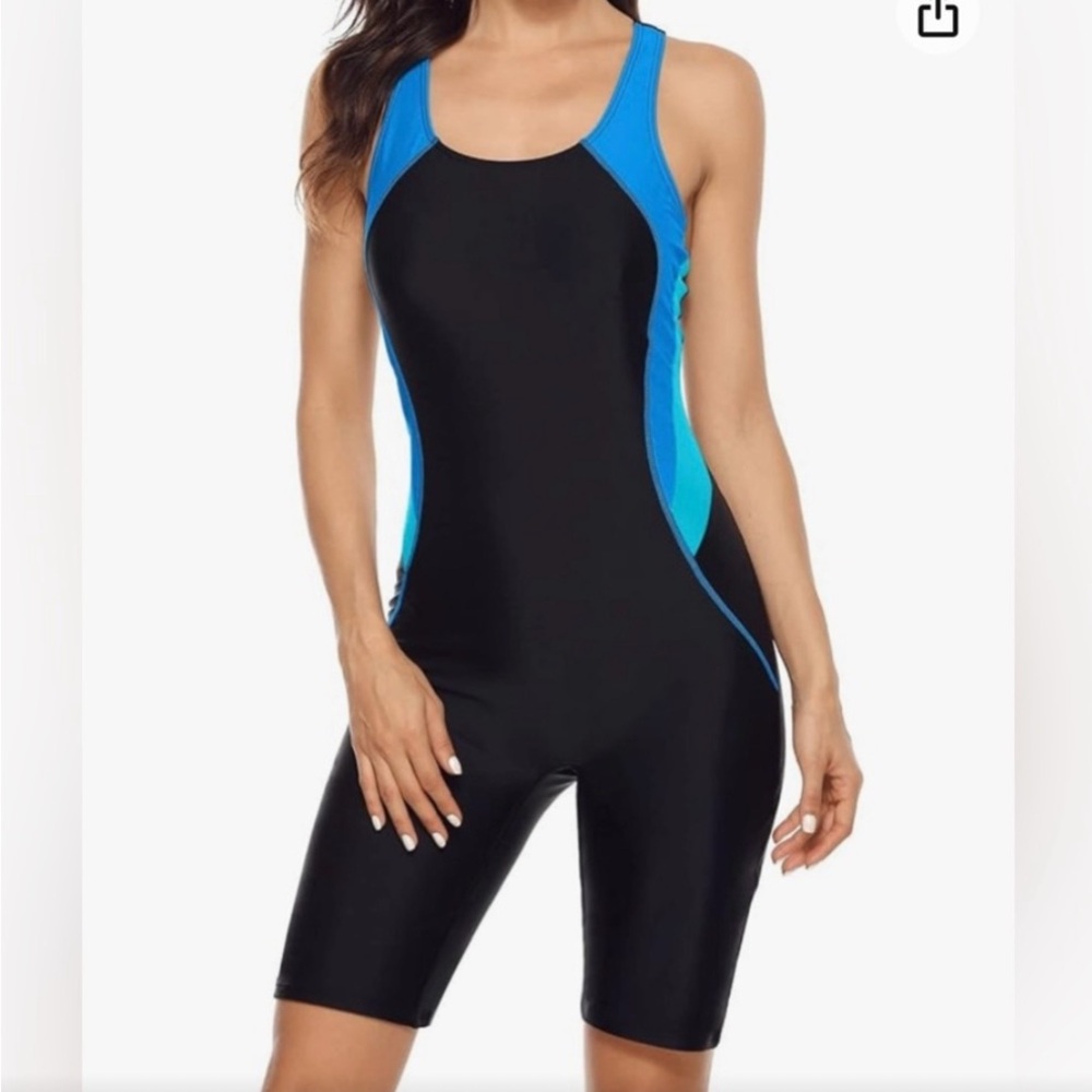 Women's Black and Blue Swim One Piece Competition Swimsuit - Size 2XL